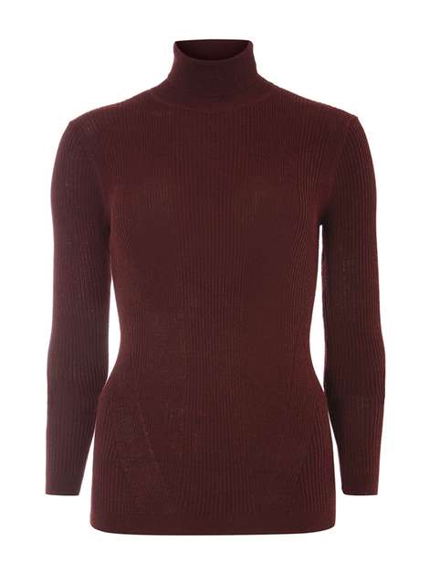 Berry Ribbed Roll Neck Jumper